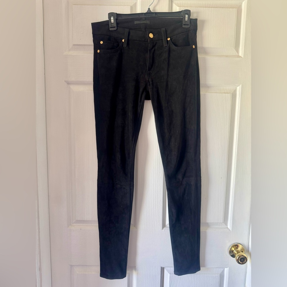 7 FOR ALL MANKIND Black Suede-Like Pants with Gold Accents